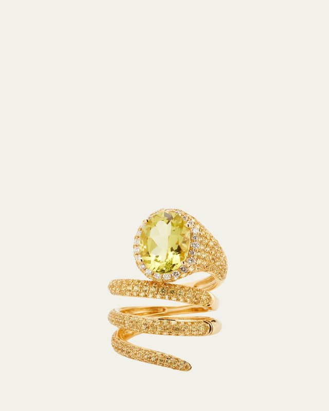 Yellow Gold Yellow Sapphire and Lemon Quartz Convertible Ring with Diamond Halo, Size 7